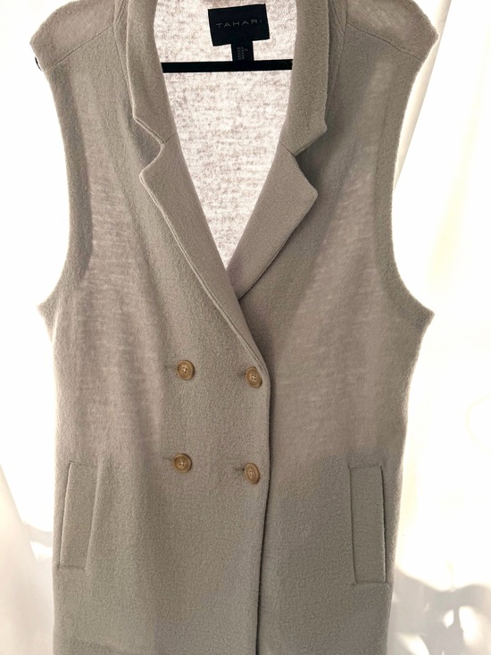 Tahari Jackets & Blazers - Tahari XL Gray Blue Wool Blend Longline Vest Double Breasted Quiet Luxury